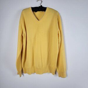 Fioroni Mens Size 54 Yellow Cashmere V-Neck Pullover Sweater Long Sleeve Italy